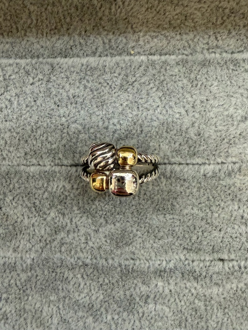 David Yurman Silver and Gold Cable Ring with Mixed Metal Accents - Picture 2 of 3